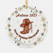 Personalized Baby Cowboy First Christmas  Ceramic セラミックオーナメント (正面)