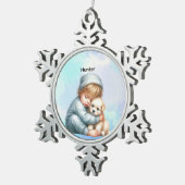 Personalized Baby Cuddling Puppy Snowflake  スノーフレークピューターオーナメント (右)