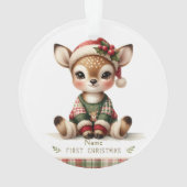 Personalized Baby Deer in Plaid Sweater オーナメント (裏面)