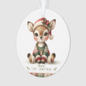 Personalized Baby Deer in Plaid Sweater オーナメント (正面)