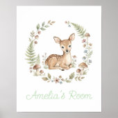 Personalized Baby Deer Watercolor Boho Nursery ポスター (正面)