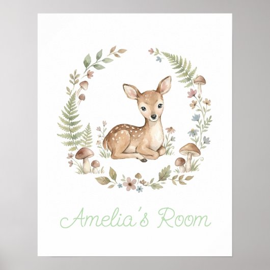 Personalized Baby Deer Watercolor Boho Nursery ポスター (正面)