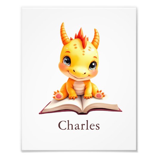 Personalized Baby Dragon Reading Custom Art Print フォトプリント (正面)