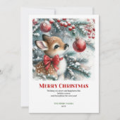 Personalized Baby Fawn Winter Scene Watercolor  シーズンカード (正面)