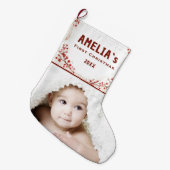 Personalized Baby First Christmas Berry Photo ラージクリスマスストッキング (正面 (吊り時))