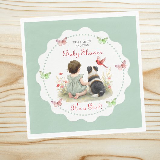 Personalized Baby Girl and her Puppy Baby Shower  スタンダードランチョンナプキン