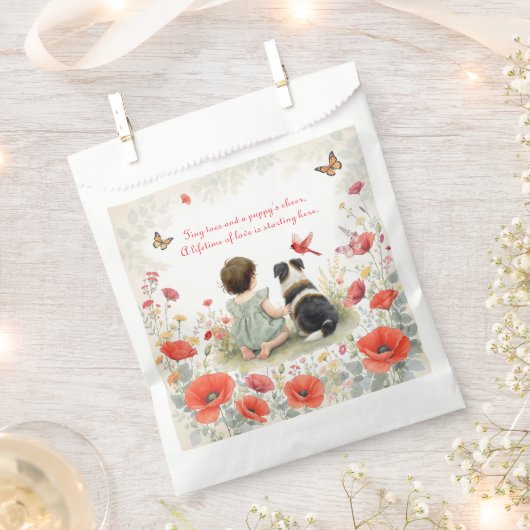 Personalized Baby Girl and her Puppy Baby Shower  フェイバーバッグ (クリップ留めされた状態)