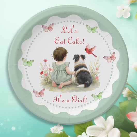 Personalized Baby Girl and her Puppy Baby Shower  ペーパープレート
