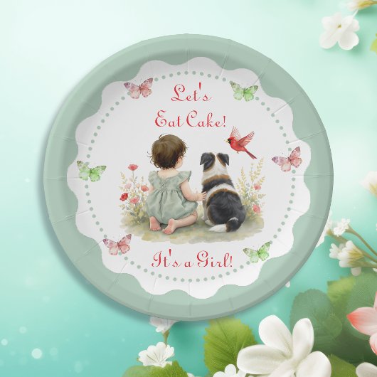 Personalized Baby Girl and her Puppy Baby Shower  ペーパープレート