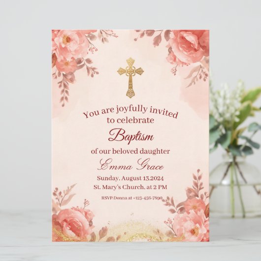 Personalized Baby Girl Baptism Invitation 招待状 (スタンド正面)