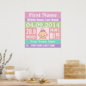 Personalized Baby Girl Birth Stats Poster ポスター (キッチン)