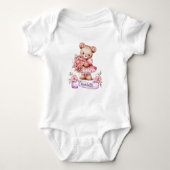 Personalized baby Girl Bodysuit With A Teddy Bear ベビーボディスーツ (正面)