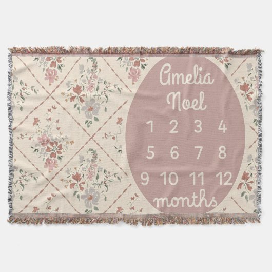 Personalized Baby Girl Milestone Blanket Customize スローブランケット (正面)