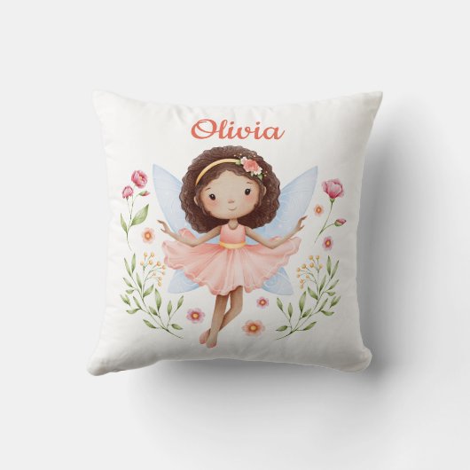 Personalized Baby Girl Pillow With A Fairy Print クッション (裏面)