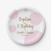 Personalized Baby Girl Pink Baptism & gold Custom ペーパープレート (正面)