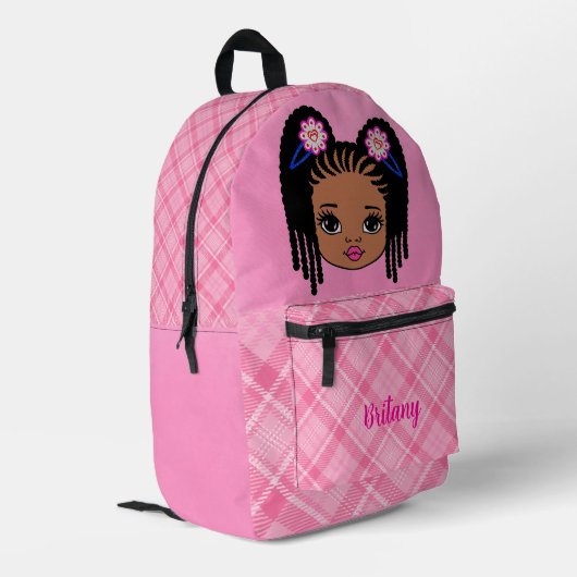 Personalized Baby Girl Pink Plaid Printed Backpack プリントバックパック (裏面左端)