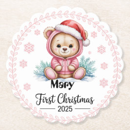 Personalized Baby Girl’s First Christmas Coaster  ペーパーコースター