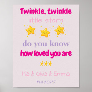 Personalized Baby Girl Triplets Wall ポスター