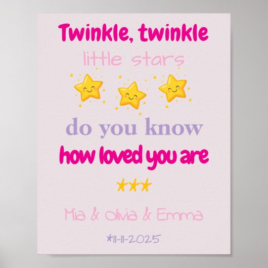 Personalized Baby Girl Triplets Wall ポスター (正面)