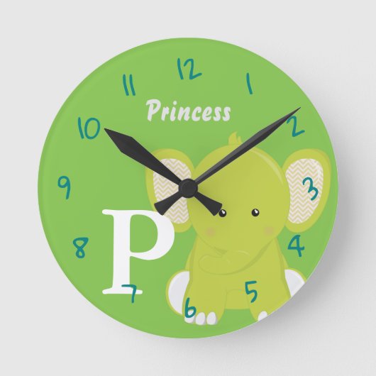Personalized Baby Green Round Clock ラウンド壁時計 (正面)