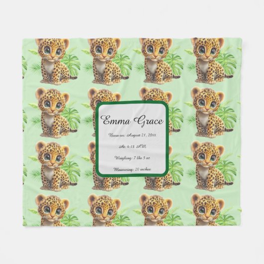 Personalized Baby Leopard Jungle Fleece Blanket フリースブランケット (正面(横))
