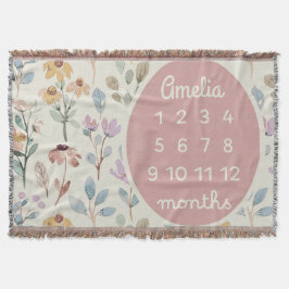Personalized Baby Milestone Blanket Girl Floral  スローブランケット
