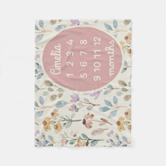 Personalized Baby Milestone Blanket Girl Floral  フリースブランケット