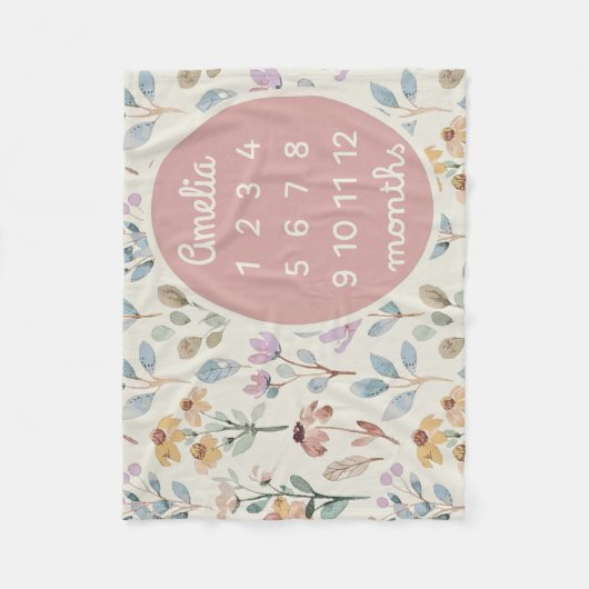 Personalized Baby Milestone Blanket Girl Floral  フリースブランケット (正面)