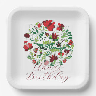 Personalized Baby Name Floral Party Plates ペーパープレート