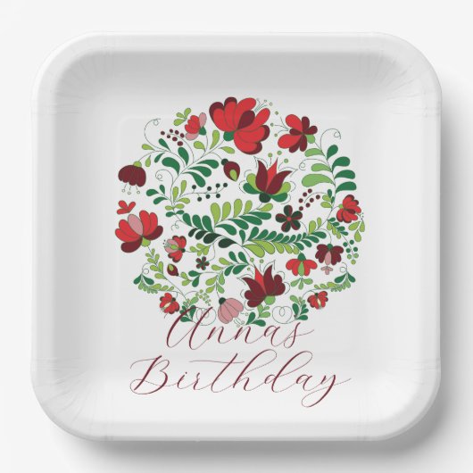 Personalized Baby Name Floral Party Plates ペーパープレート (正面)
