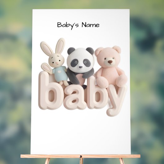 Personalized Baby Name Wall Art – Cute Animal Nurs アクリルサイン (ニュートラル)