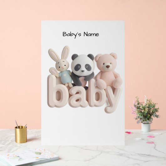 Personalized Baby Name Wall Art – Cute Animal Nurs アクリルサイン (ウェディング)
