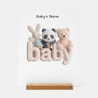 Personalized Baby Name Wall Art – Cute Animal Nurs アクリルサイン