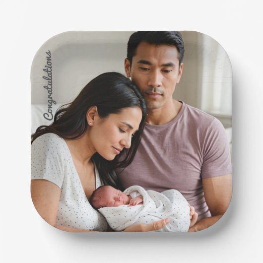 Personalized Baby Newborn Party Custom photo name ペーパープレート (正面)