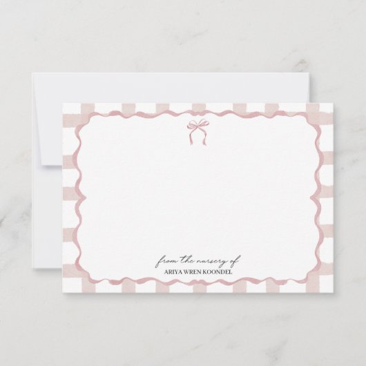 Personalized Baby Nursery Pink Border Notecard サンキューカード (正面)