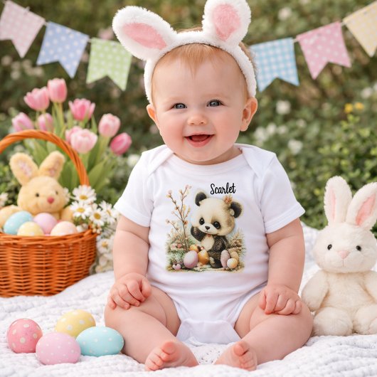 Personalized Baby Panda Easter Illustration ベビーボディスーツ