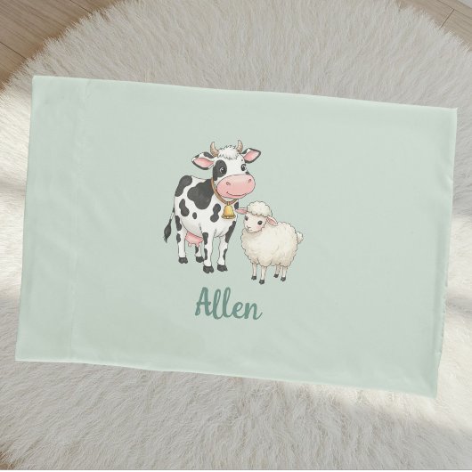 Personalized Baby Pillow Cover with Cute Cow 枕カバー