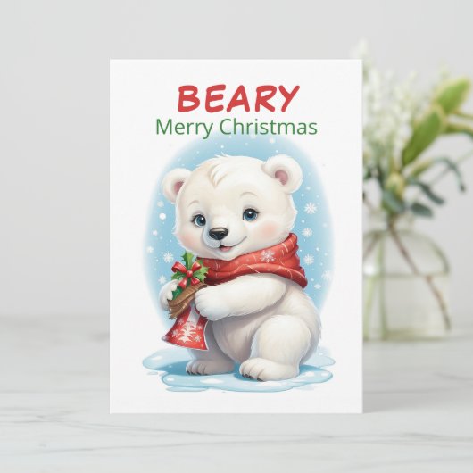 Personalized Baby Polar Bear Christmas シーズンカード (スタンド正面)