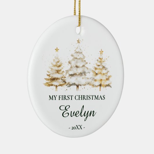 Personalized Baby’s First Christmas, White セラミックオーナメント (右)