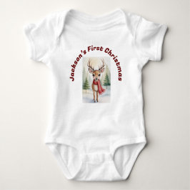 Personalized “Baby’s First Christmas”, Xmas Deer ベビーボディスーツ