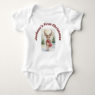 Personalized “Baby’s First Christmas”, Xmas Deer ベビーボディスーツ