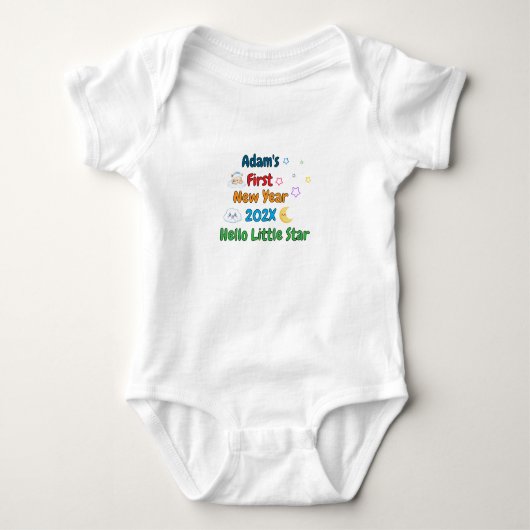 Personalized Baby’s First New Year – Cute Design ベビーボディスーツ (正面)