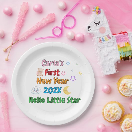 Personalized Baby’s First New Year – Cute Design ペーパープレート (パーティー)