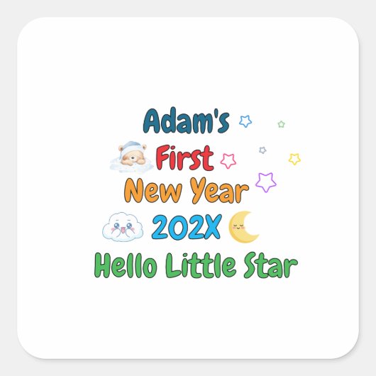 Personalized Baby’s First New Year – Cute Design P スクエアシール (正面)