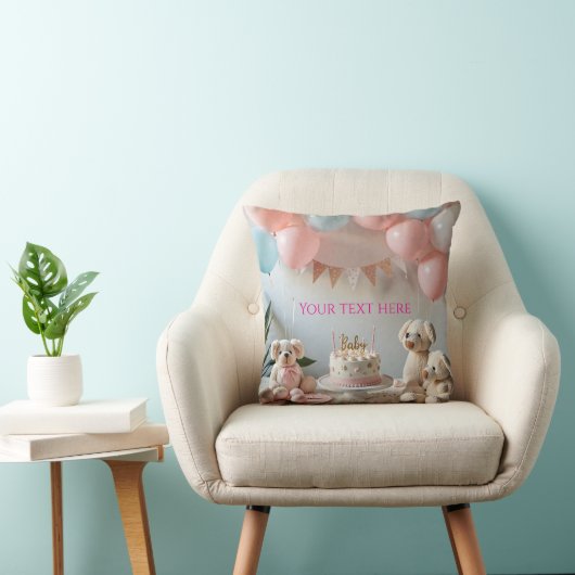 Personalized Baby Shower Pillow - Sweet Teddy Bear クッション (椅子)