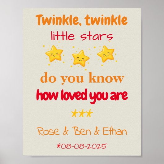 Personalized Baby Triplets Nursery Decor, Stars ポスター (正面)