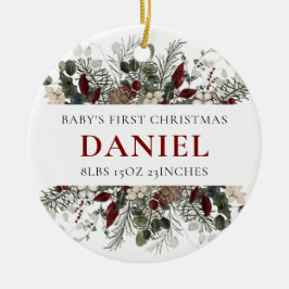 Personalized Baby's 1st Christmas Winter Floral  セラミックオーナメント