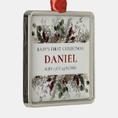 Personalized Baby's 1st Christmas Winter Floral  メタルオーナメント (右)