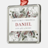 Personalized Baby's 1st Christmas Winter Floral  メタルオーナメント (左)