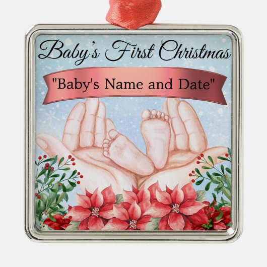 Personalized "Baby's First Christmas" メタルオーナメント (正面)